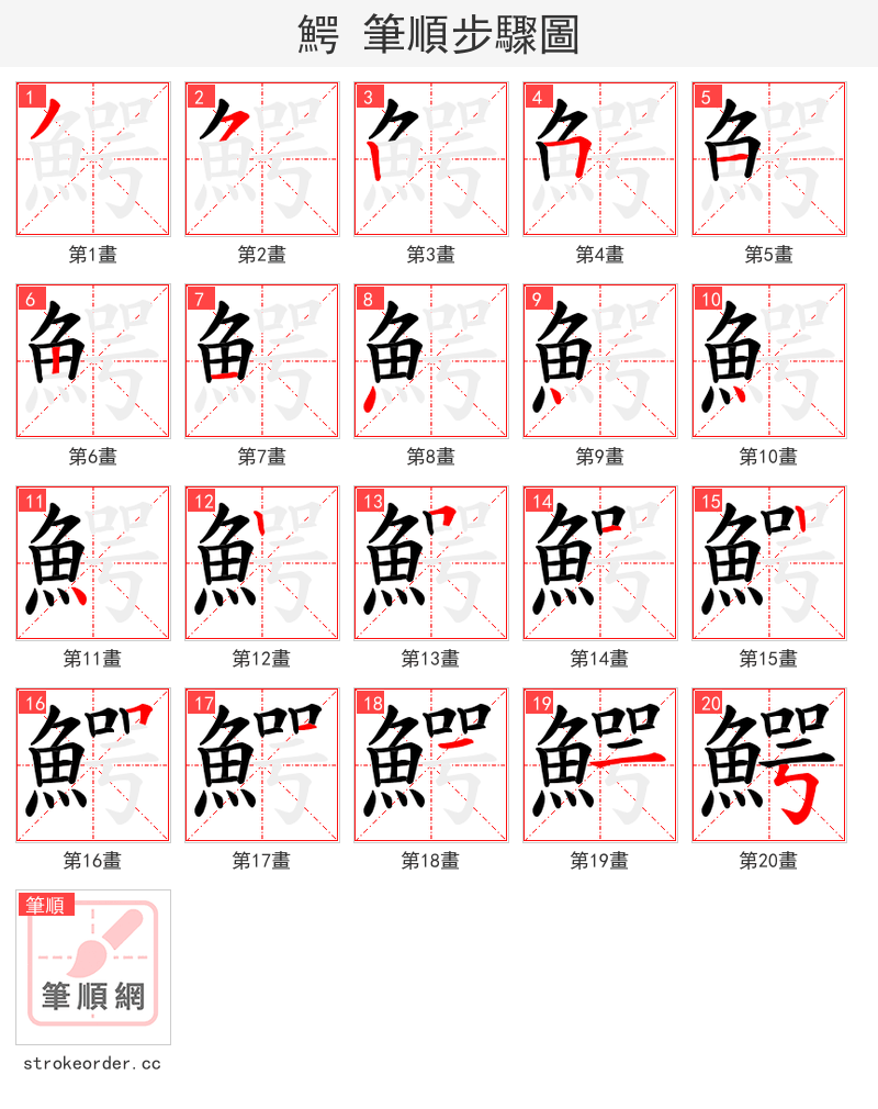 鰐 的笔顺分步演示（一笔一画写字）