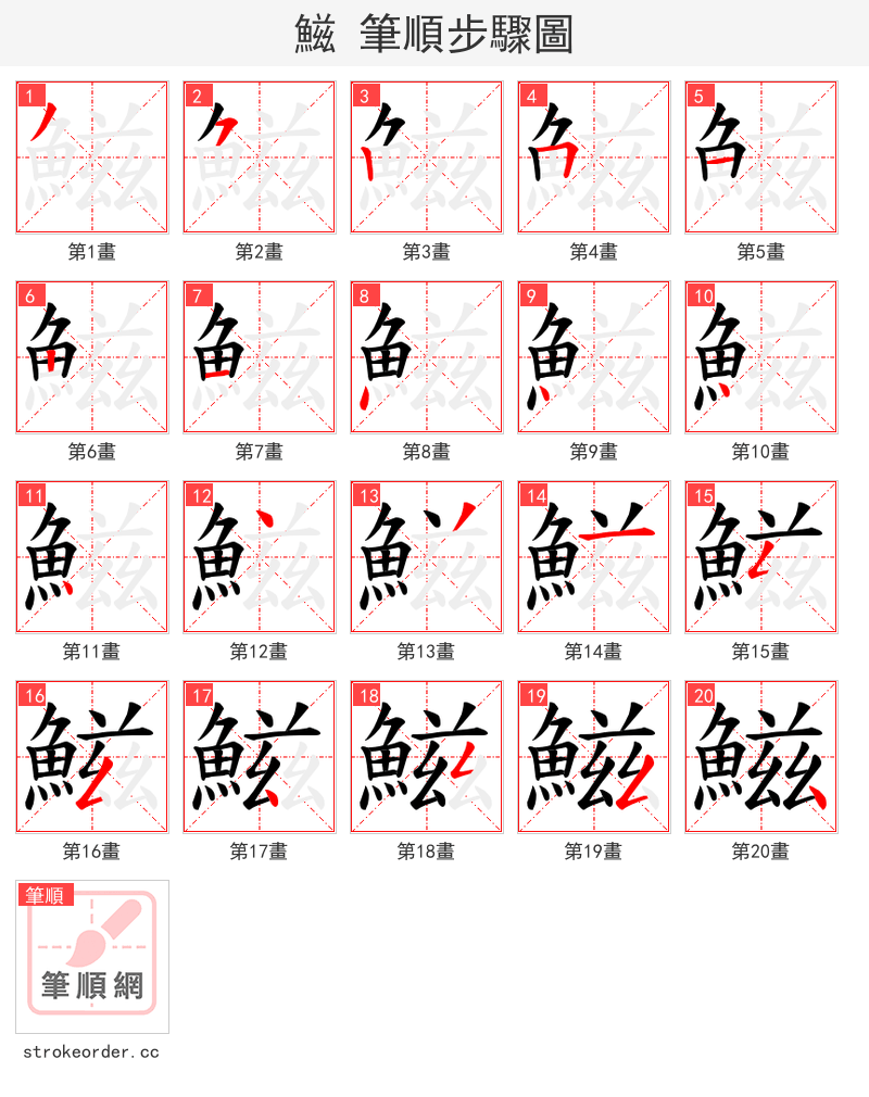 鰦 的笔顺分步演示（一笔一画写字）