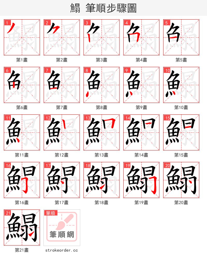 鰨 的笔顺分步演示（一笔一画写字）