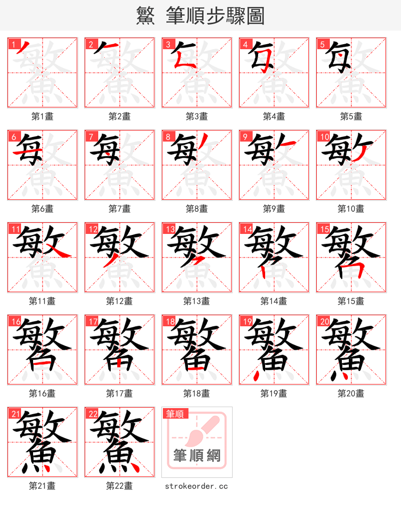 鰵 的笔顺分步演示（一笔一画写字）