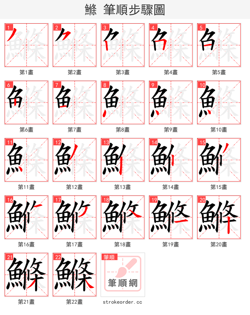 鰷 的笔顺分步演示（一笔一画写字）