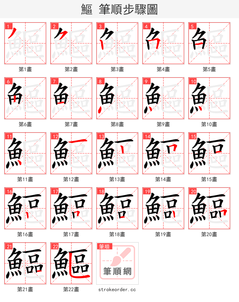 鰸 的笔顺分步演示（一笔一画写字）