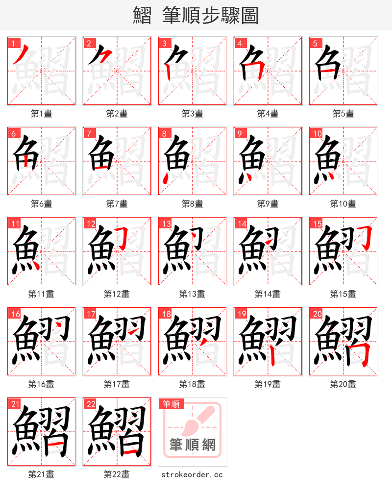 鰼 的笔顺分步演示（一笔一画写字）