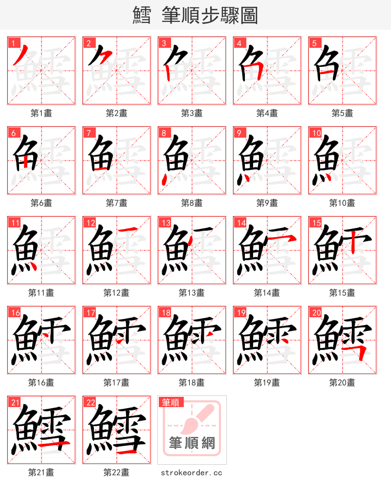 鱈 的笔顺分步演示（一笔一画写字）