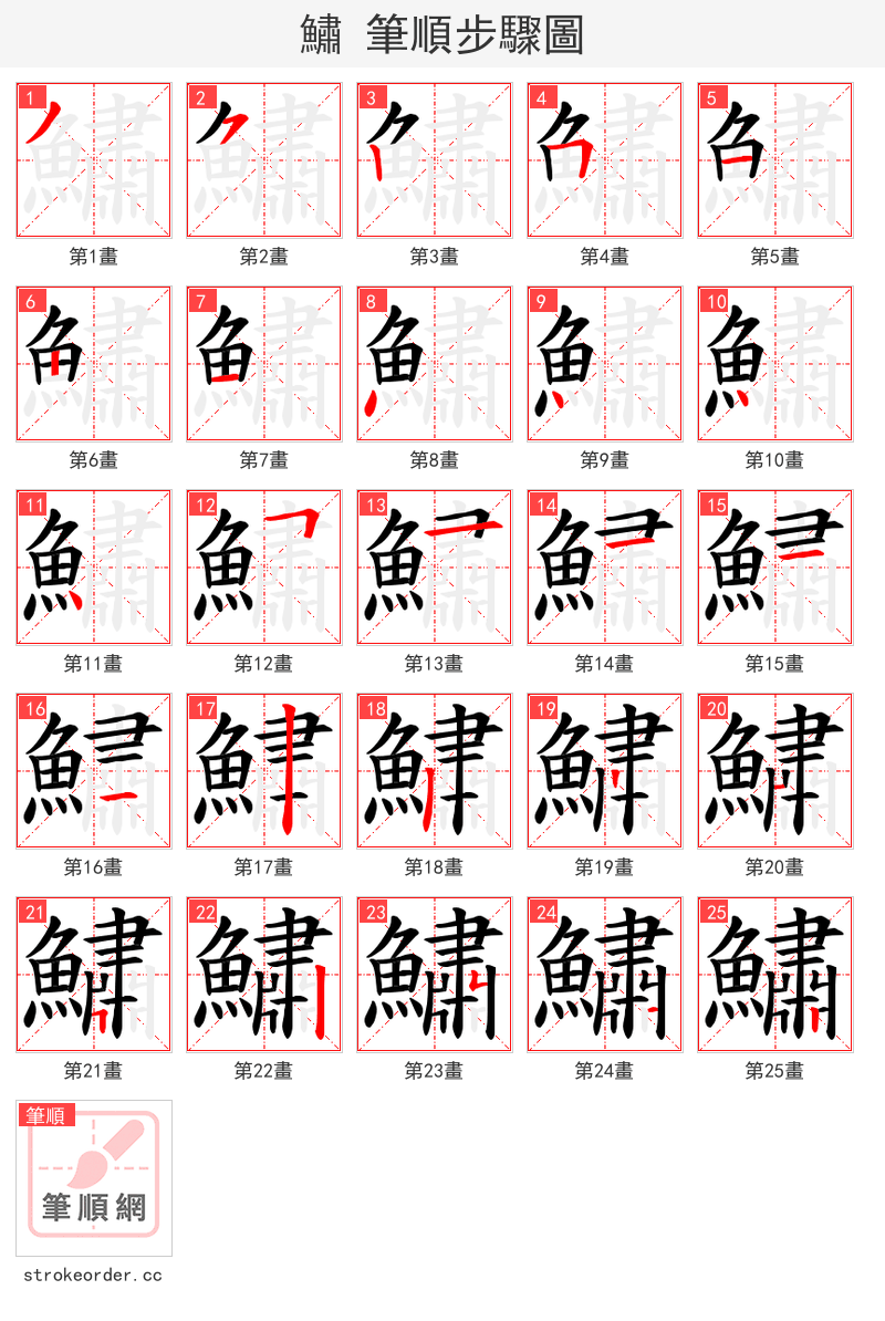鱐 的笔顺分步演示（一笔一画写字）