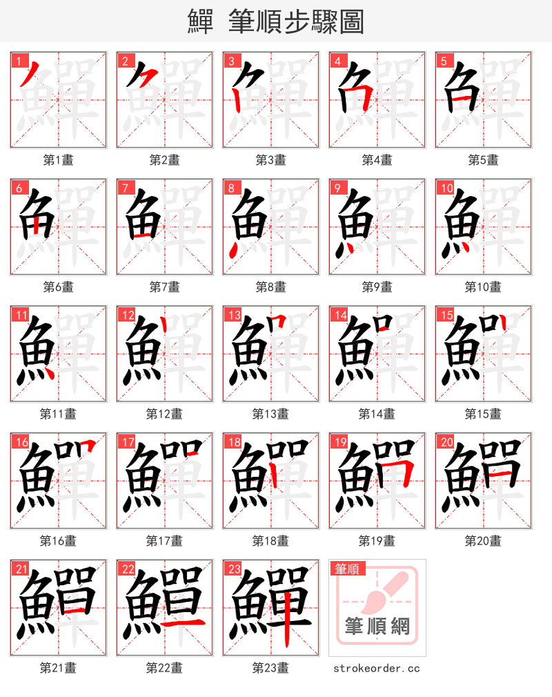 鱓 的笔顺分步演示（一笔一画写字）