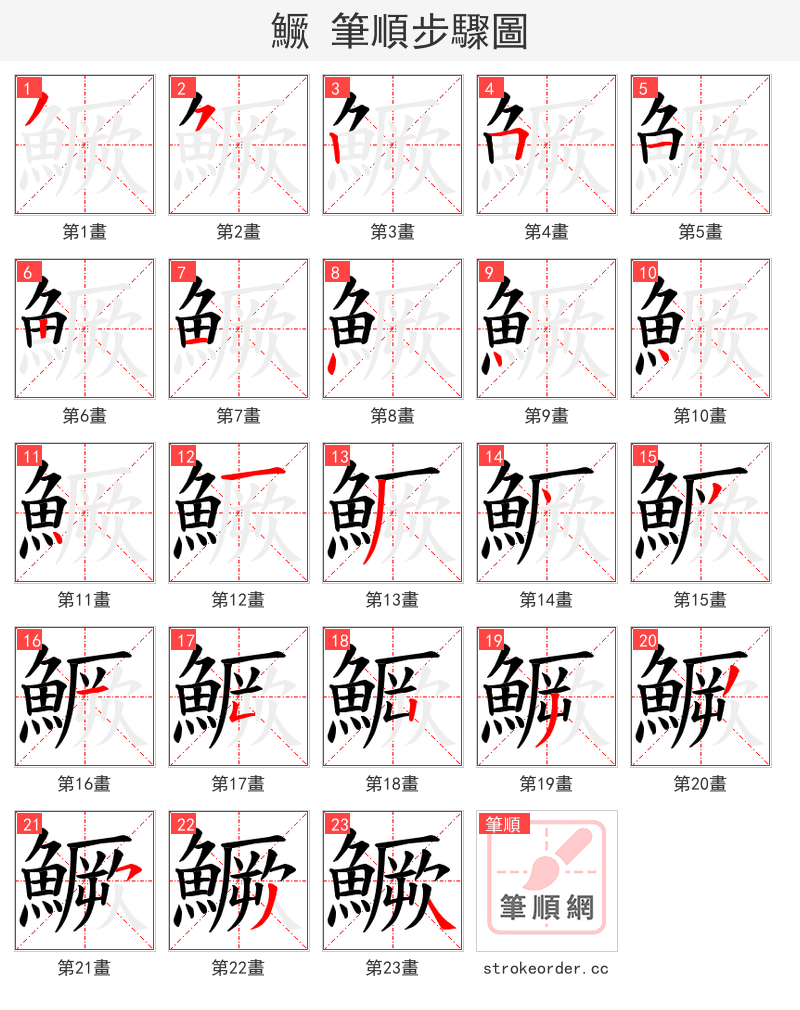 鱖 的笔顺分步演示（一笔一画写字）