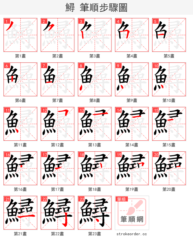 鱘 的笔顺分步演示（一笔一画写字）