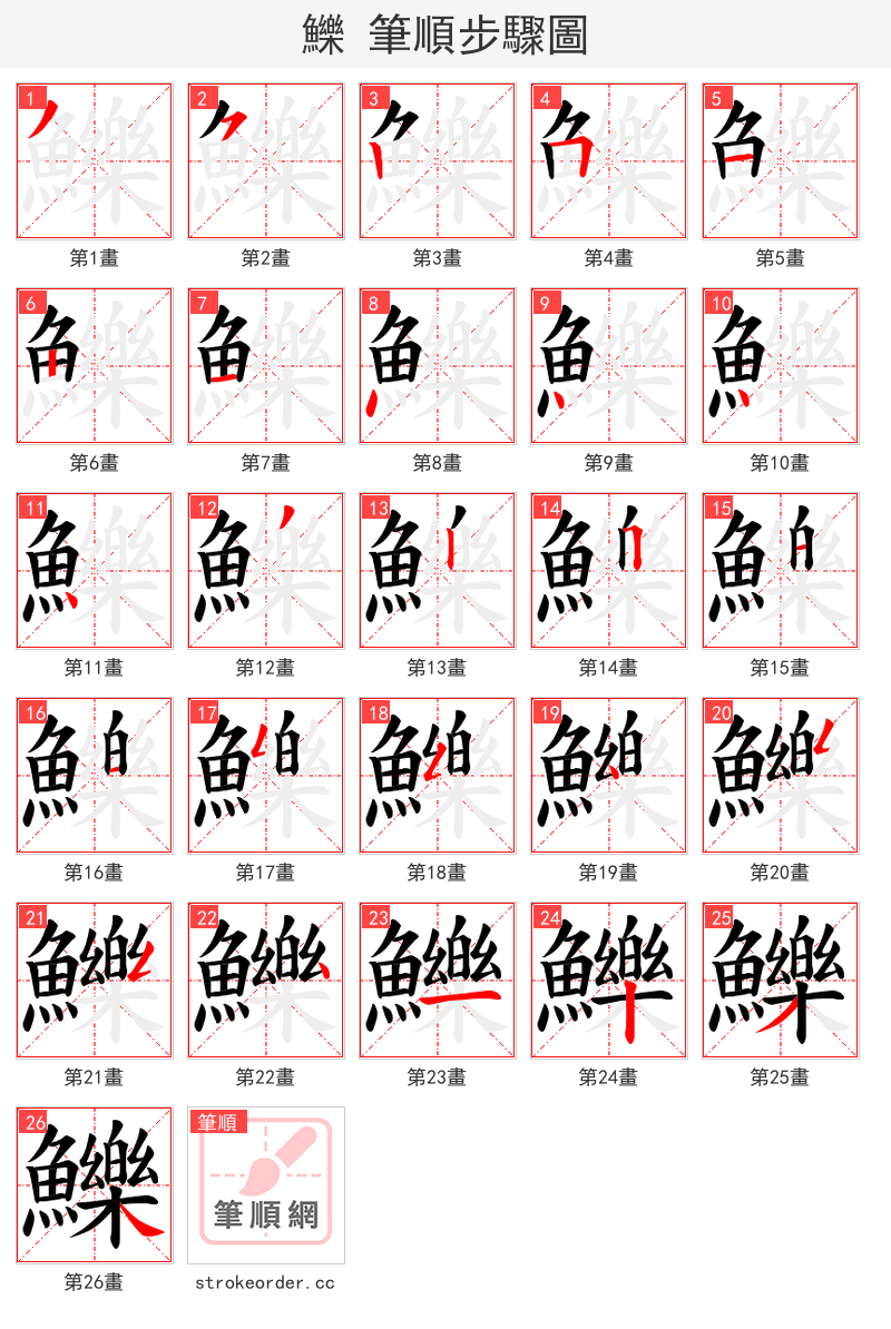 鱳 的笔顺分步演示（一笔一画写字）