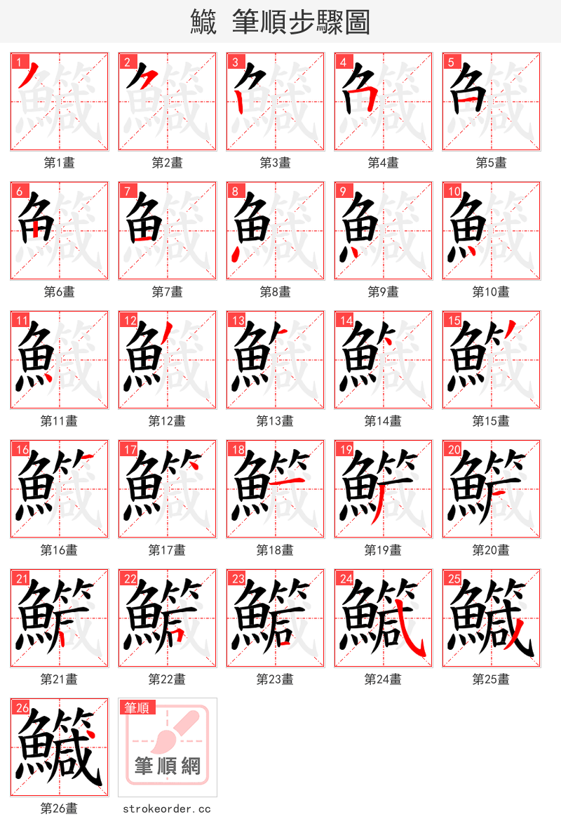 鱵 的笔顺分步演示（一笔一画写字）