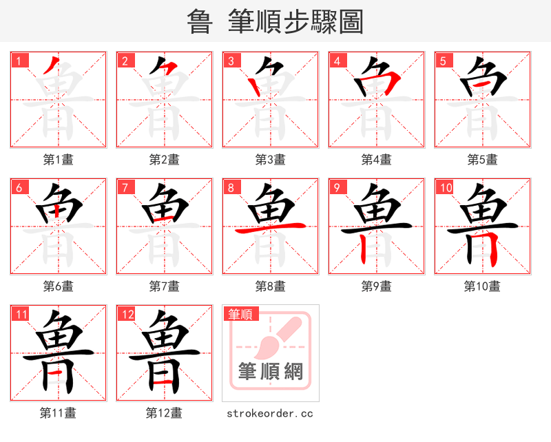 鲁 的笔顺分步演示（一笔一画写字）