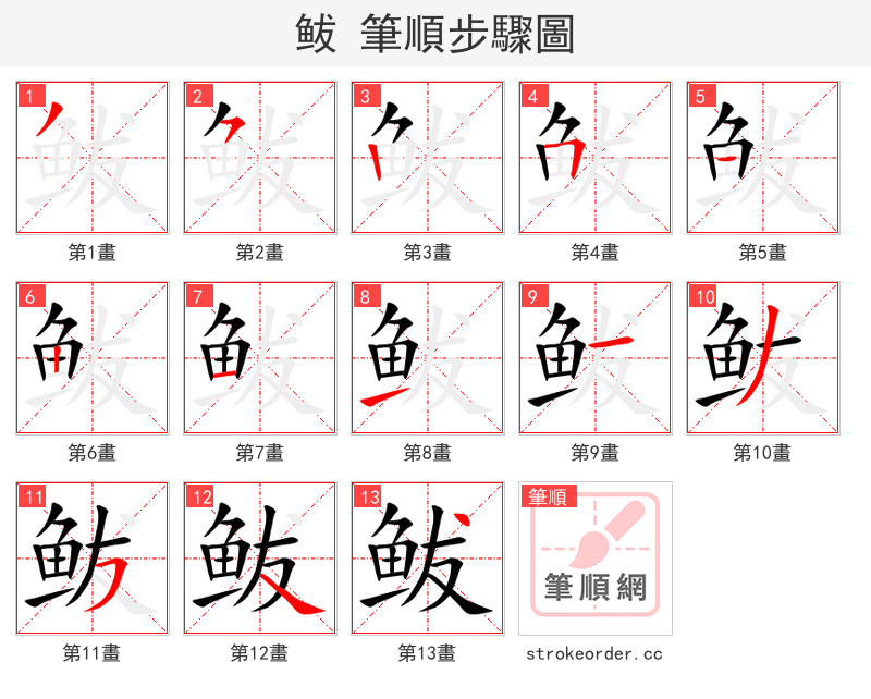 鲅 的笔顺分步演示（一笔一画写字）