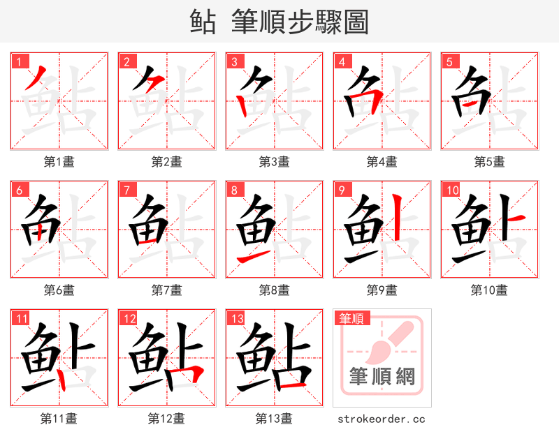 鲇 的笔顺分步演示（一笔一画写字）