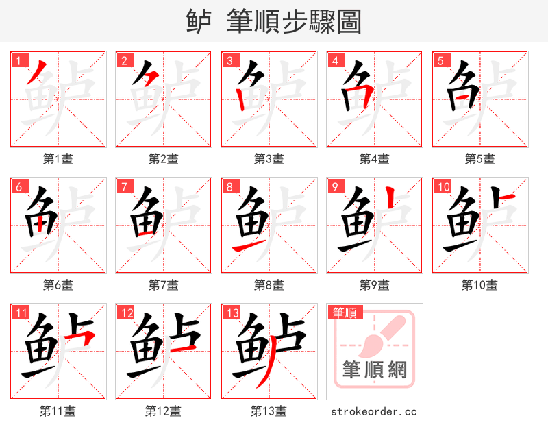 鲈 的笔顺分步演示（一笔一画写字）
