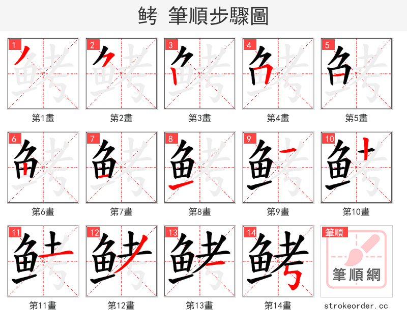 鲓 的笔顺分步演示（一笔一画写字）
