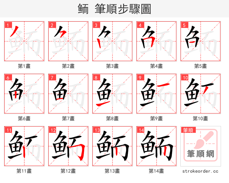 鲕 的笔顺分步演示（一笔一画写字）