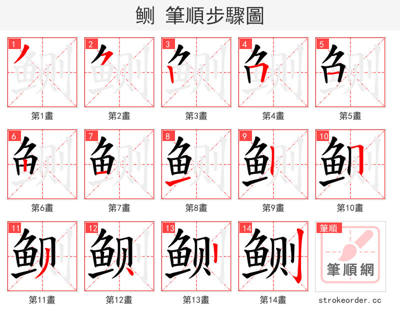 鲗 的笔顺分步演示（一笔一画写字）