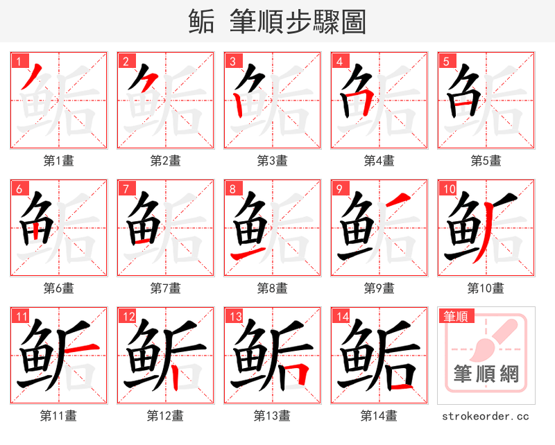 鲘 的笔顺分步演示（一笔一画写字）