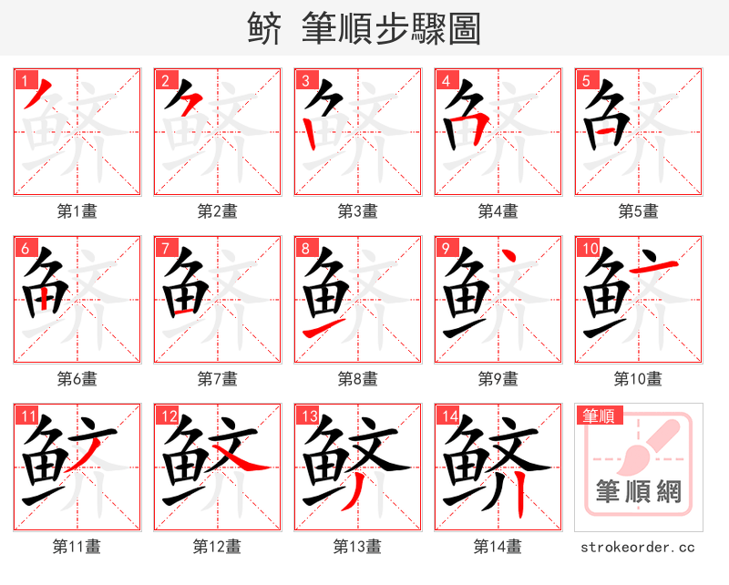 鲚 的笔顺分步演示（一笔一画写字）