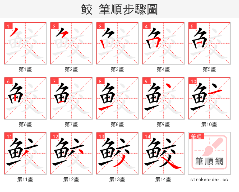鲛 的笔顺分步演示（一笔一画写字）