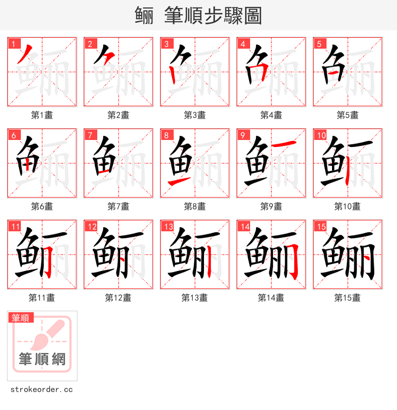 鲡 的笔顺分步演示（一笔一画写字）