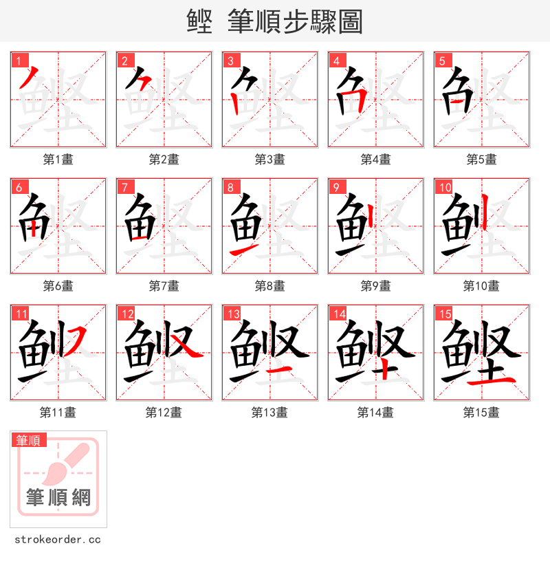 鲣 的笔顺分步演示（一笔一画写字）
