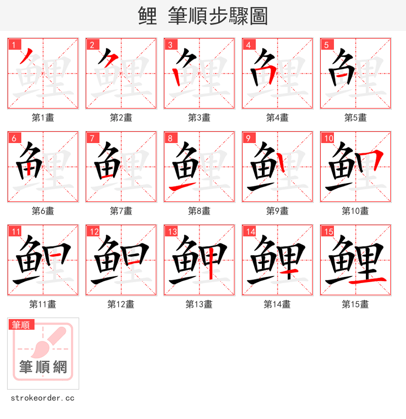 stroke order steps of 鲤