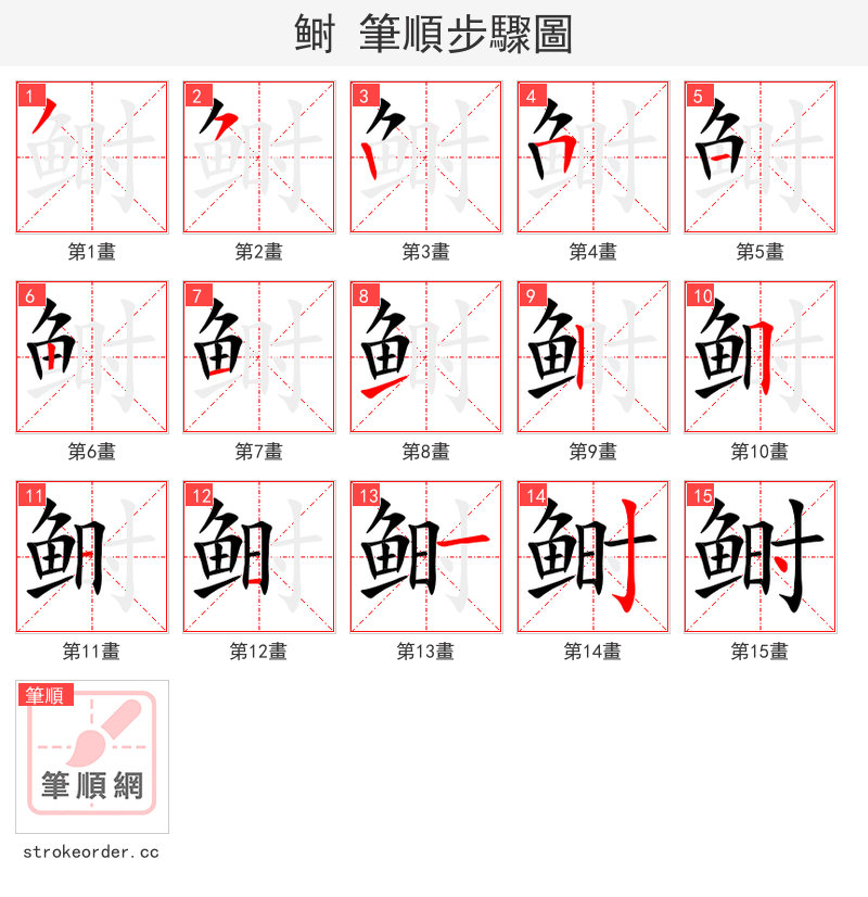 鲥 的笔顺分步演示（一笔一画写字）