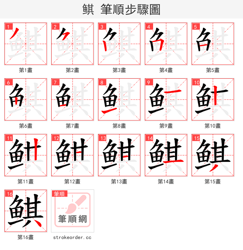 鲯 的笔顺分步演示（一笔一画写字）