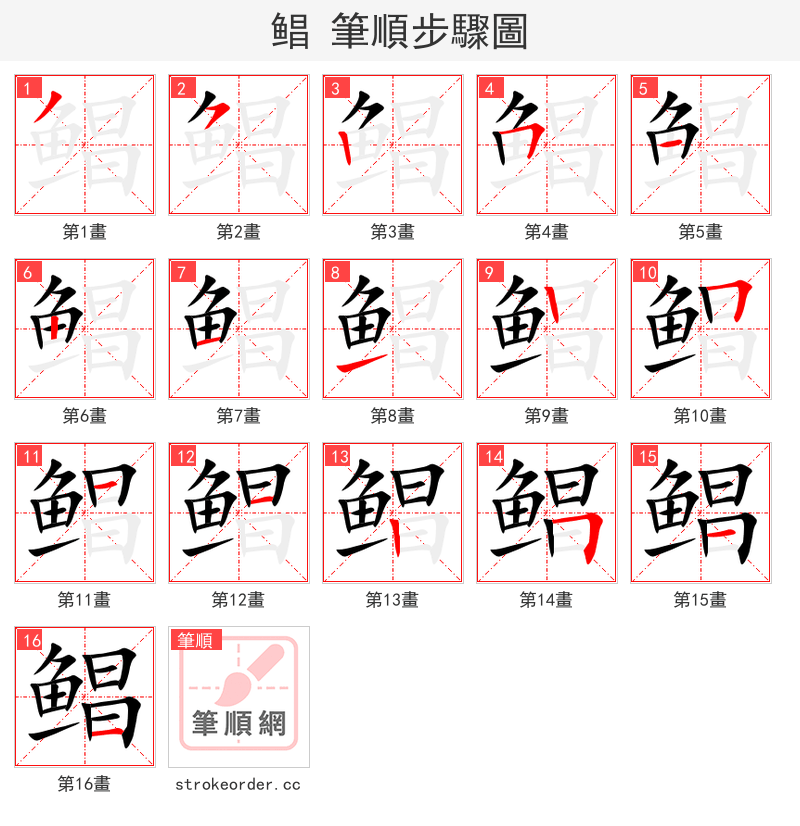 鲳 的笔顺分步演示（一笔一画写字）