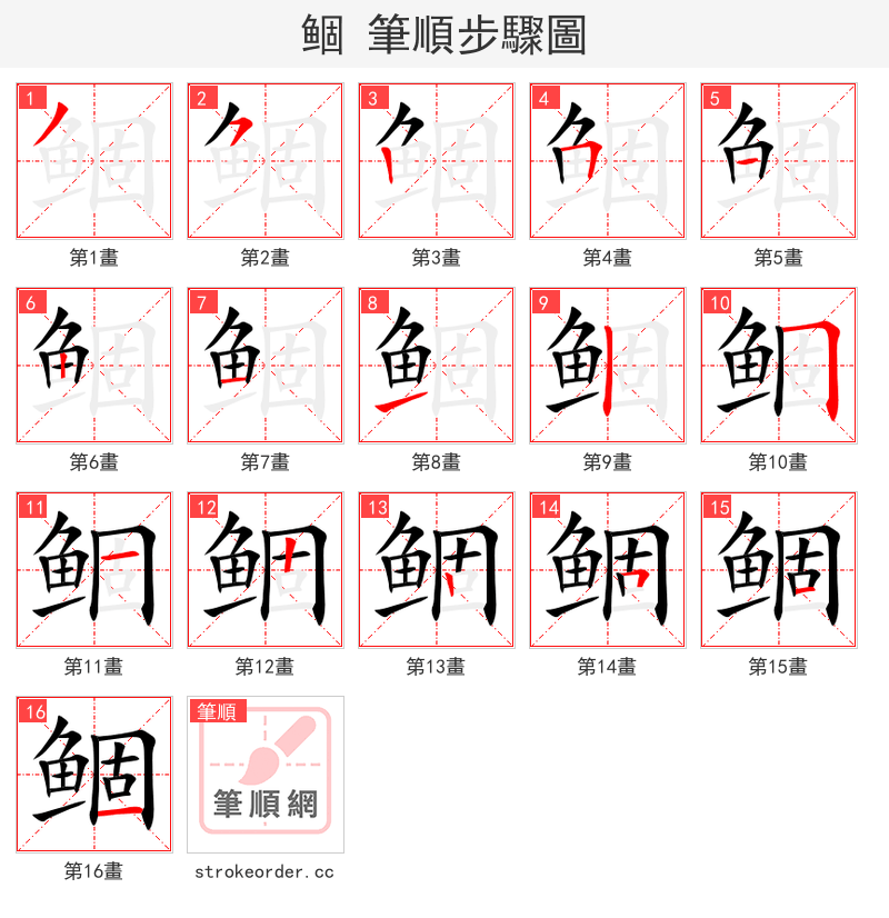 鲴 的笔顺分步演示（一笔一画写字）