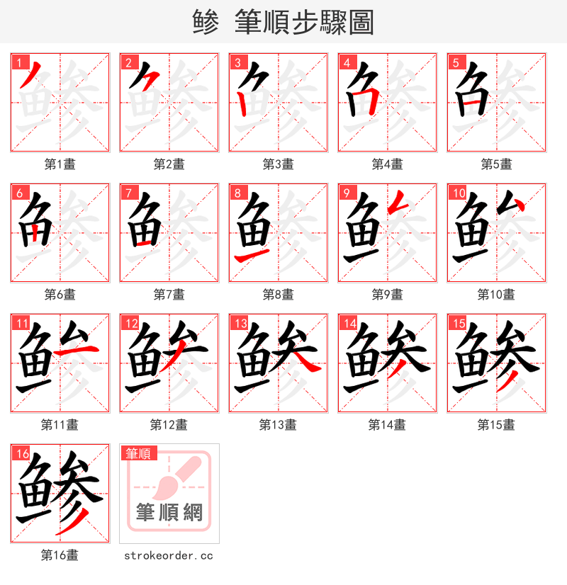 鲹 的笔顺分步演示（一笔一画写字）