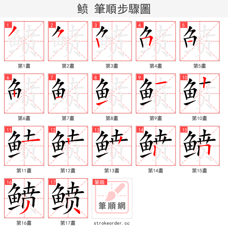 鲼 的笔顺分步演示（一笔一画写字）