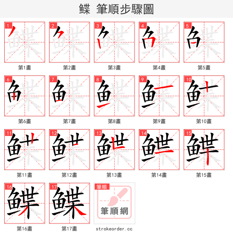 鲽 的笔顺分步演示（一笔一画写字）