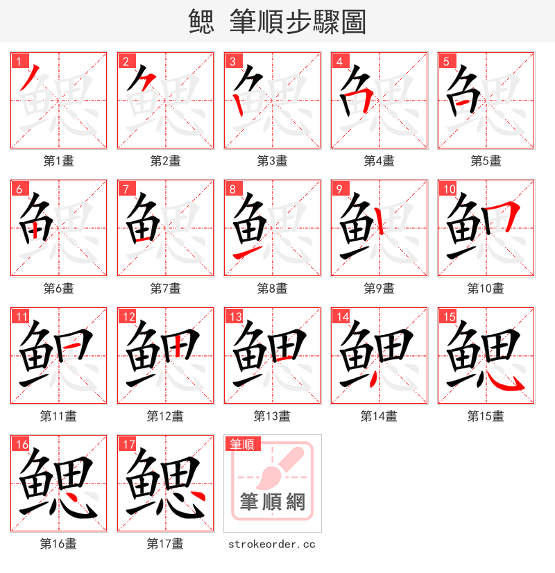 鳃 的笔顺分步演示（一笔一画写字）