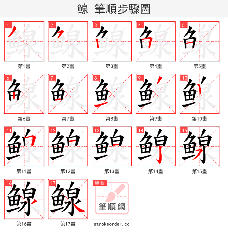 鳈 的笔顺分步演示（一笔一画写字）