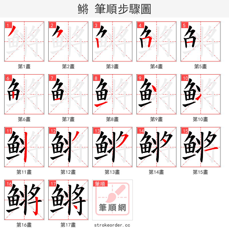 鳉 的笔顺分步演示（一笔一画写字）