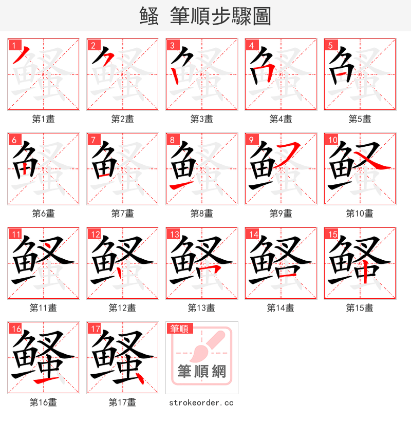 鳋 的笔顺分步演示（一笔一画写字）