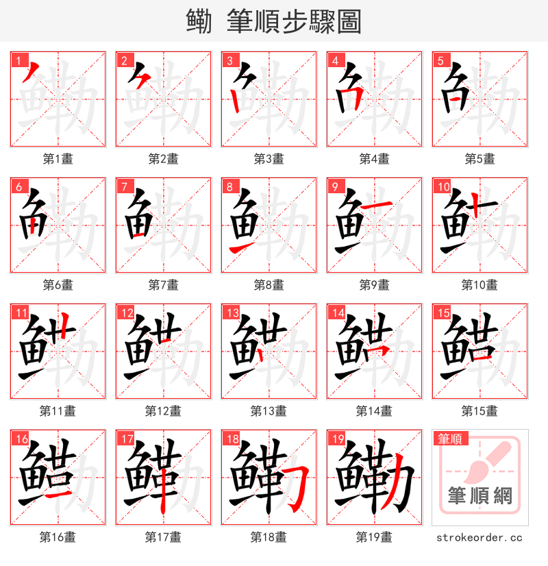 鳓 的笔顺分步演示（一笔一画写字）