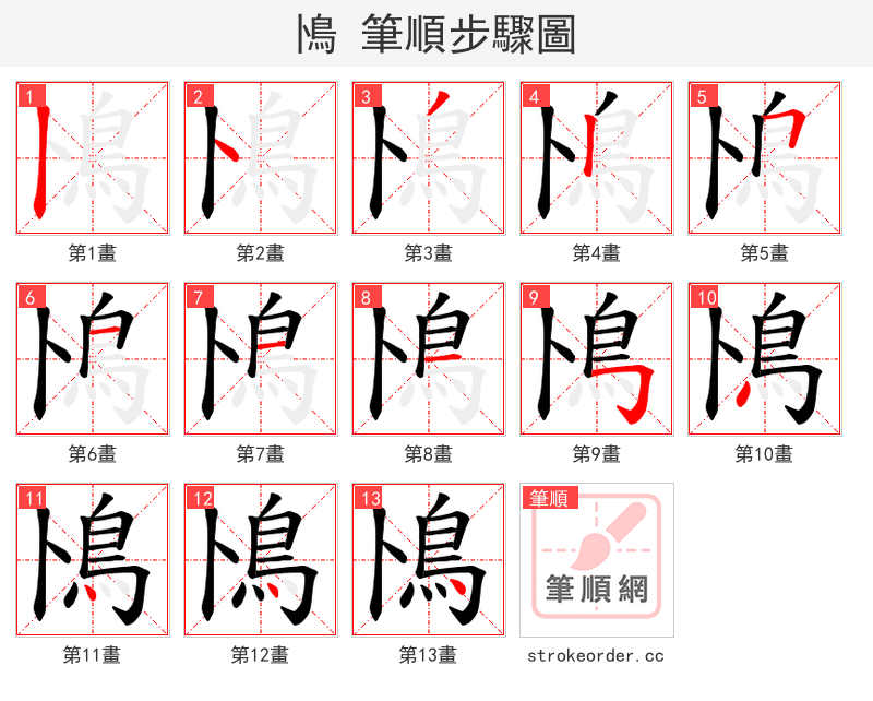 鳪 的笔顺分步演示（一笔一画写字）