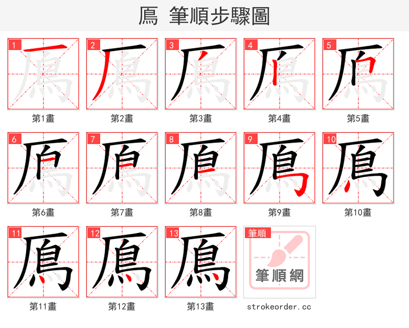 鳫 的笔顺分步演示（一笔一画写字）
