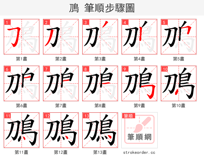 鳭 的笔顺分步演示（一笔一画写字）