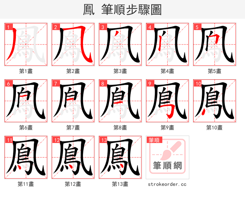 鳯 的笔顺分步演示（一笔一画写字）