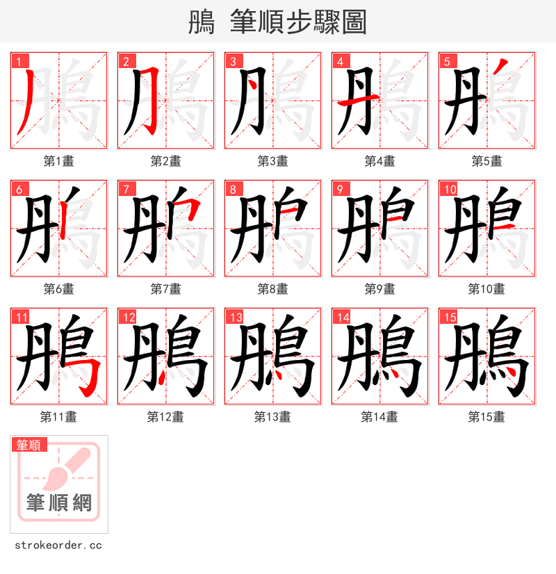 鴅 的笔顺分步演示（一笔一画写字）
