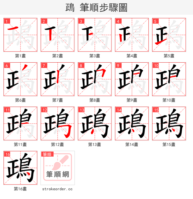 鴊 的笔顺分步演示（一笔一画写字）