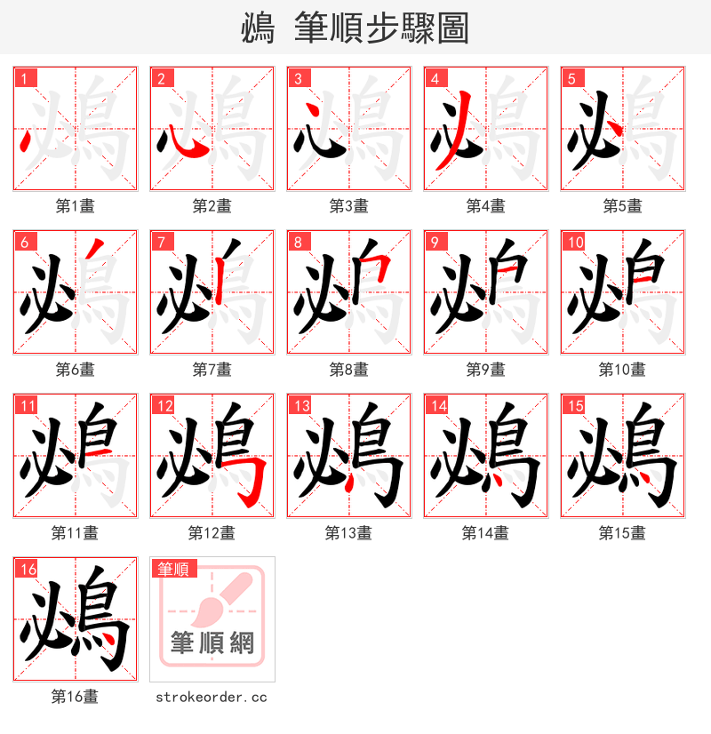 鴓 的笔顺分步演示（一笔一画写字）