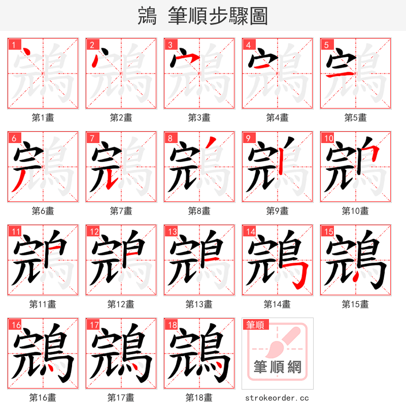鵍 的笔顺分步演示（一笔一画写字）