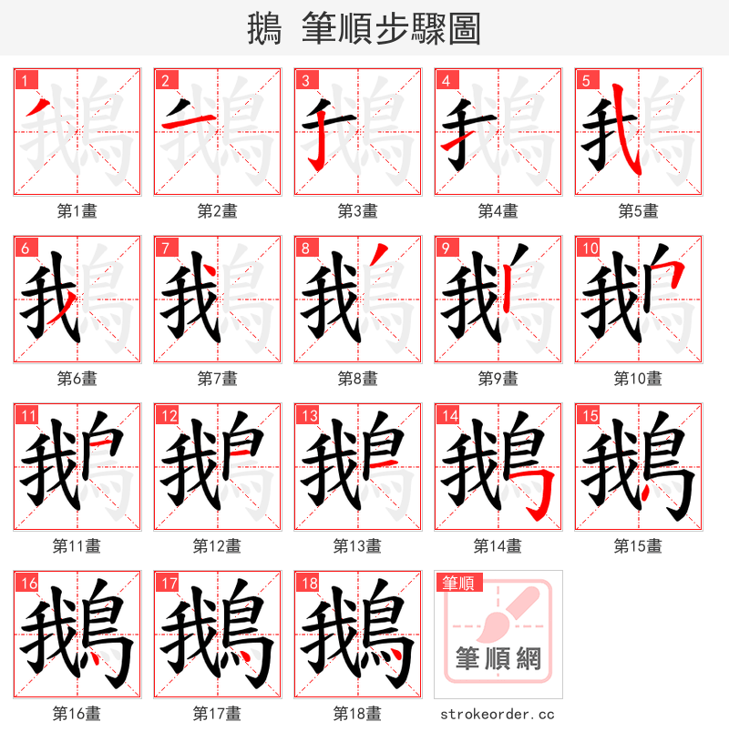 鵝 的笔顺分步演示（一笔一画写字）