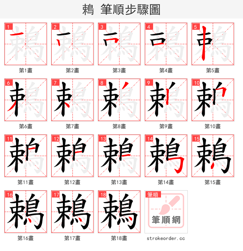 鵣 的笔顺分步演示（一笔一画写字）