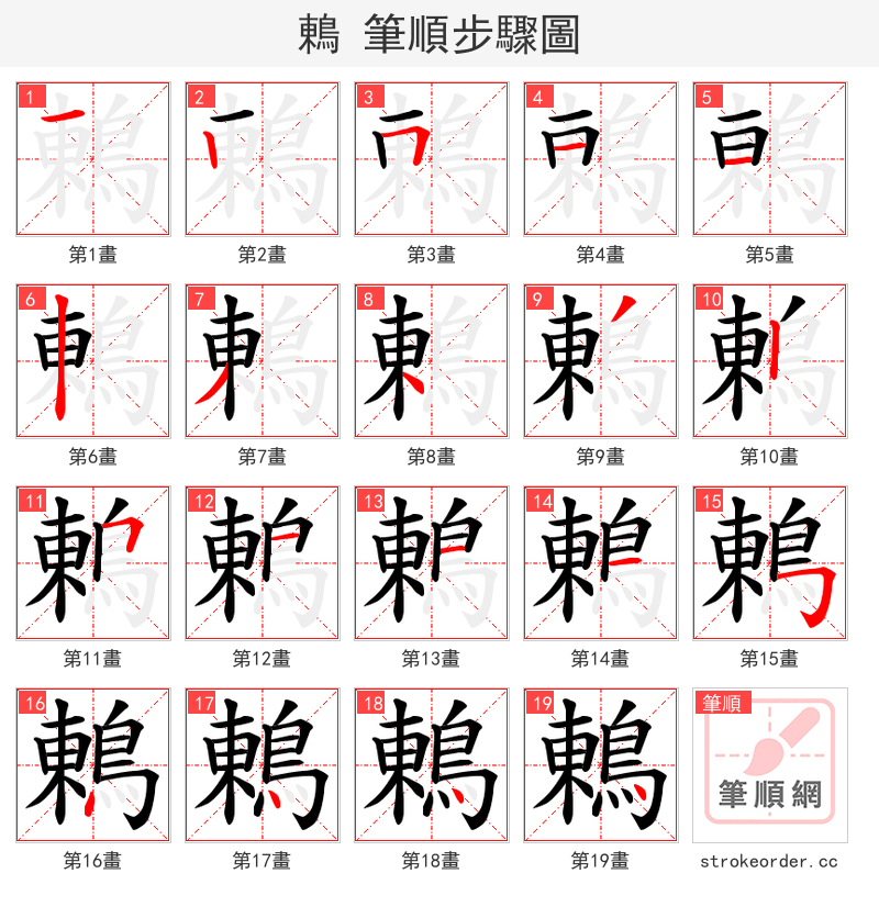 鶇 的笔顺分步演示（一笔一画写字）